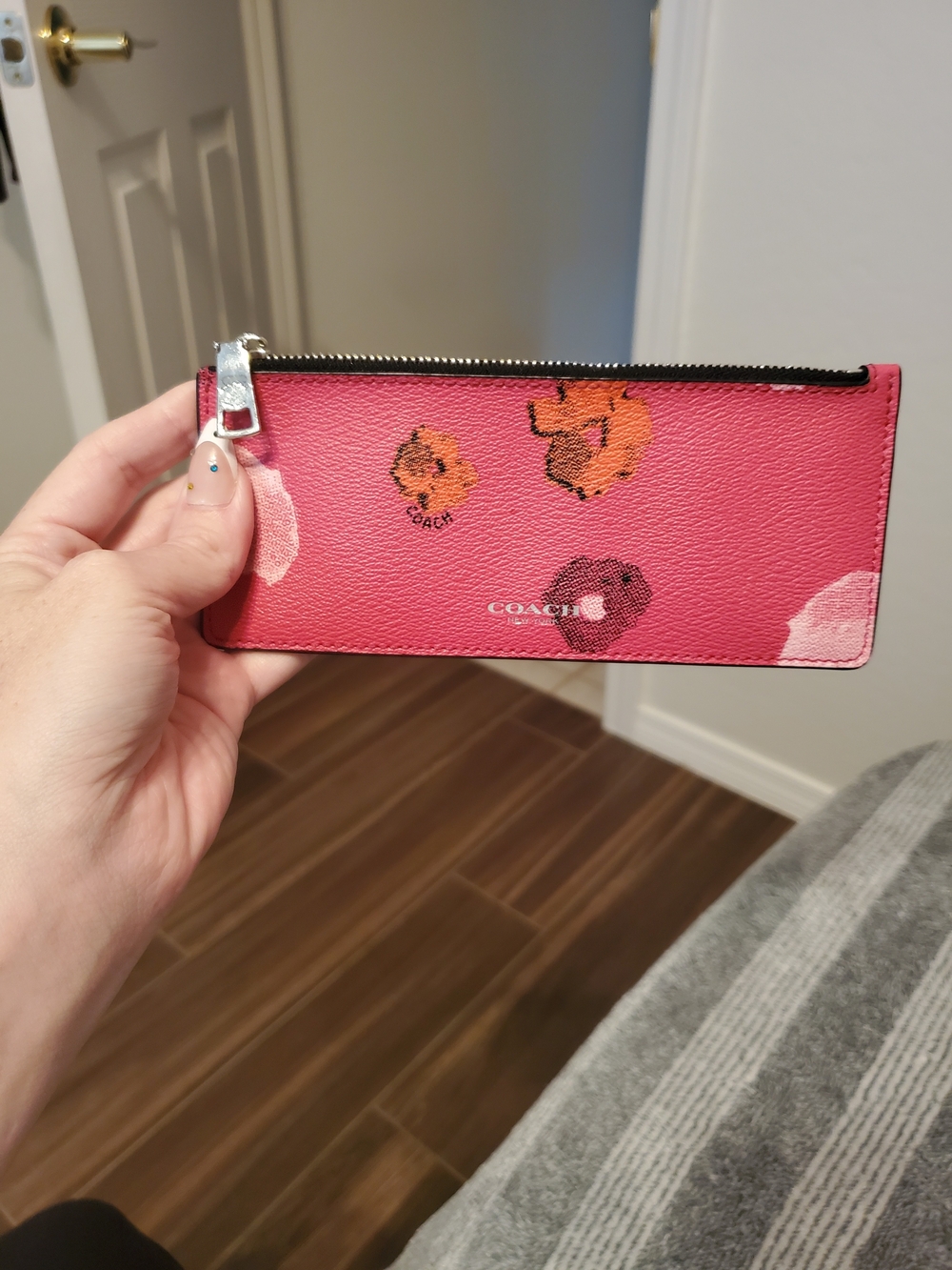 Coach Pink Floral Slim Zip Pouch